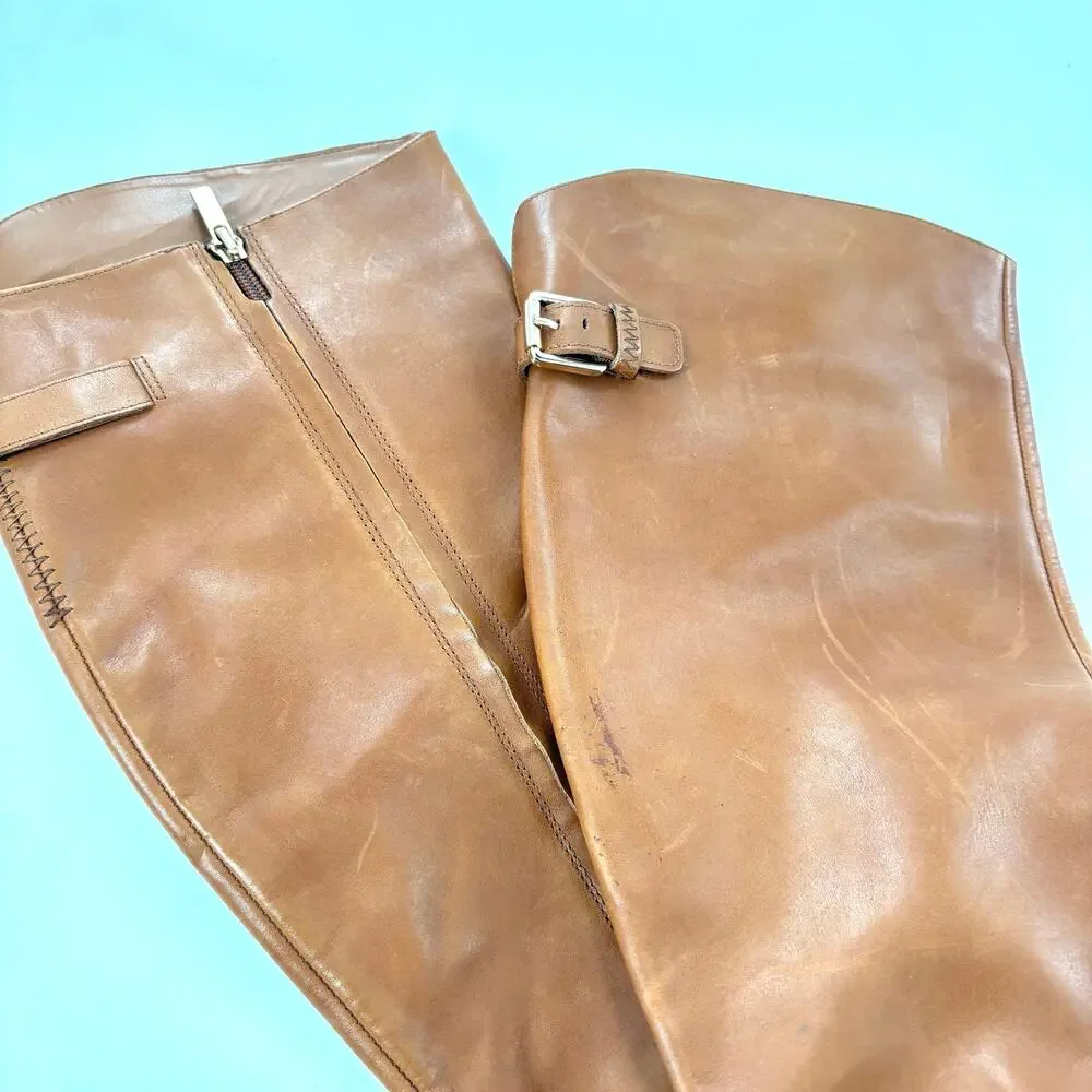 Franco Sarto Balinboot Tall Boots 7.5 NWOT Knee High Cognac Brown Leather Lug